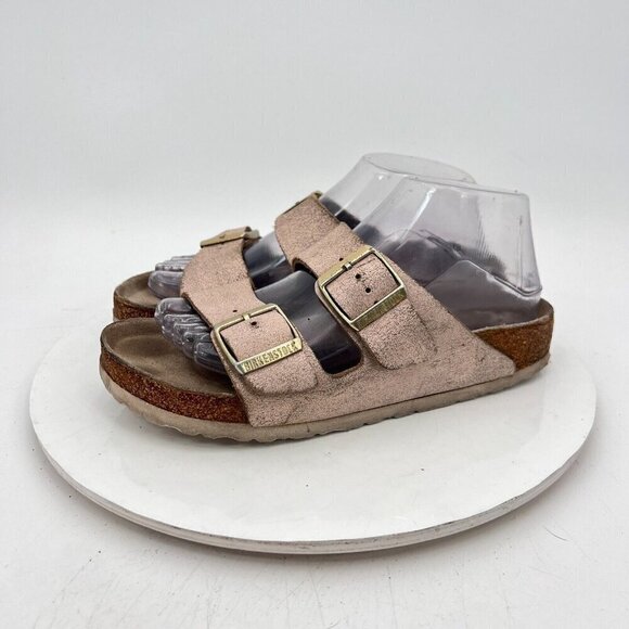 Birkenstock Arizona Women Size 7 Rose Gold Leather Slide Buckle Comfort Sandal - Picture 2 of 13